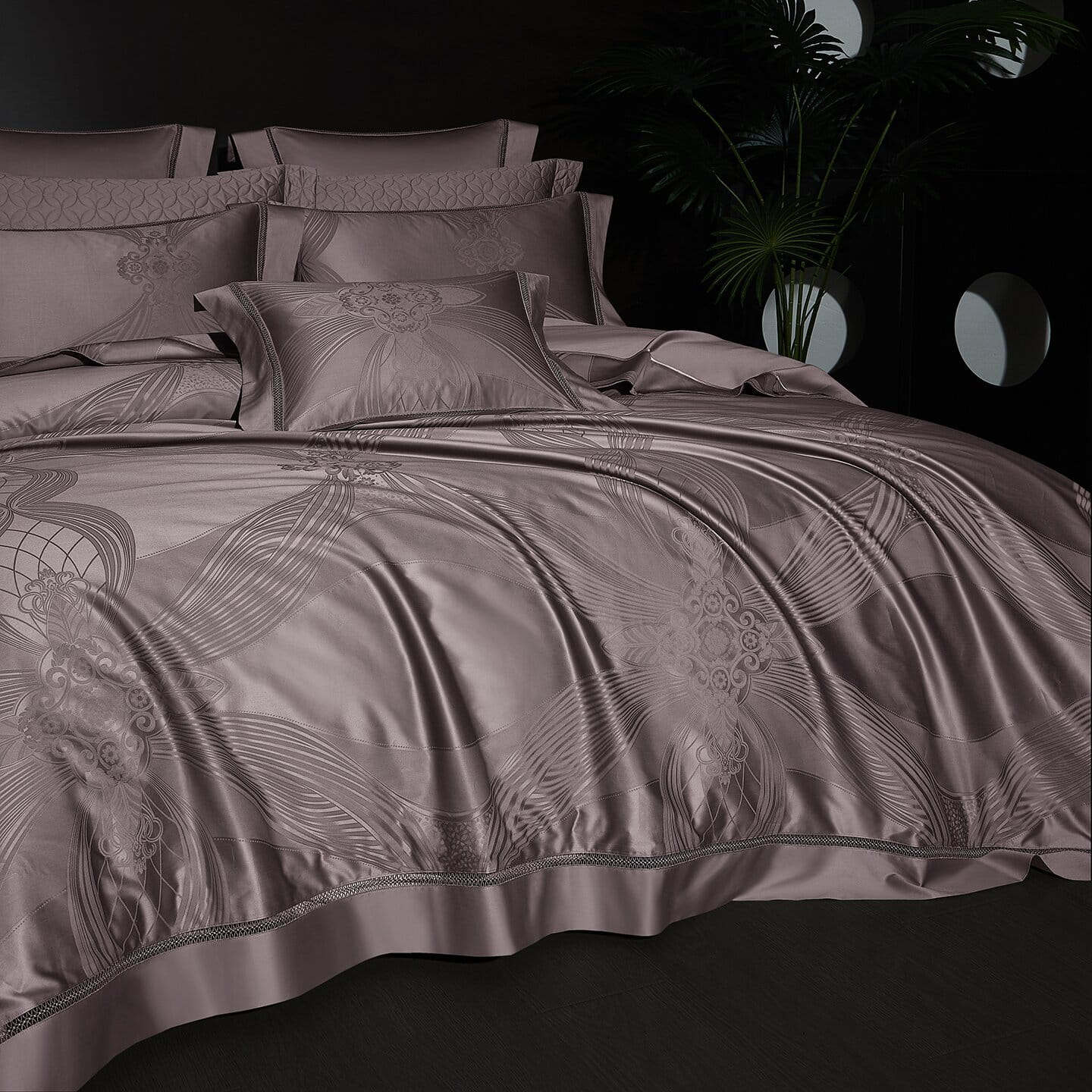 Varenna Luxury Egyptian Cotton Duvet Cover Set with Ornamental Jacquard Pattern and Hemstitch Openwork Border Trim - Venetto Design Venettodesign.com