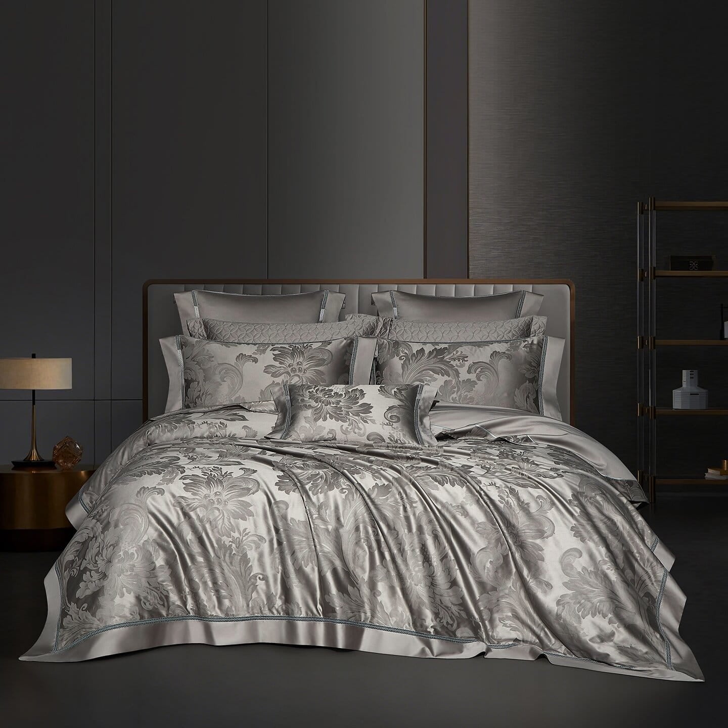Montclair Luxury Egyptian Cotton Duvet Cover Set with Floral Jacquard Pattern and Hemstitch Openwork Border Trim - Venetto Design Venettodesign.com