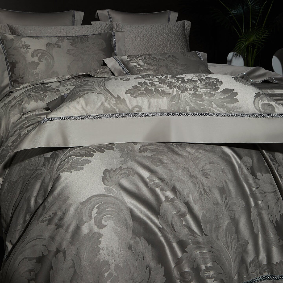 Montclair Luxury Egyptian Cotton Duvet Cover Set with Floral Jacquard Pattern and Hemstitch Openwork Border Trim - Venetto Design Venettodesign.com