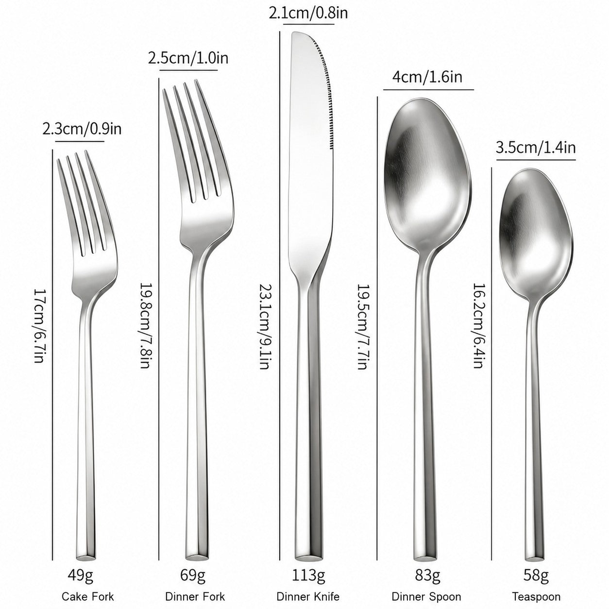 Monarque Matte Silver 18/10 Stainless Steel Cutlery Set with Hexagonal Handle - Venetto Design Venettodesign.com