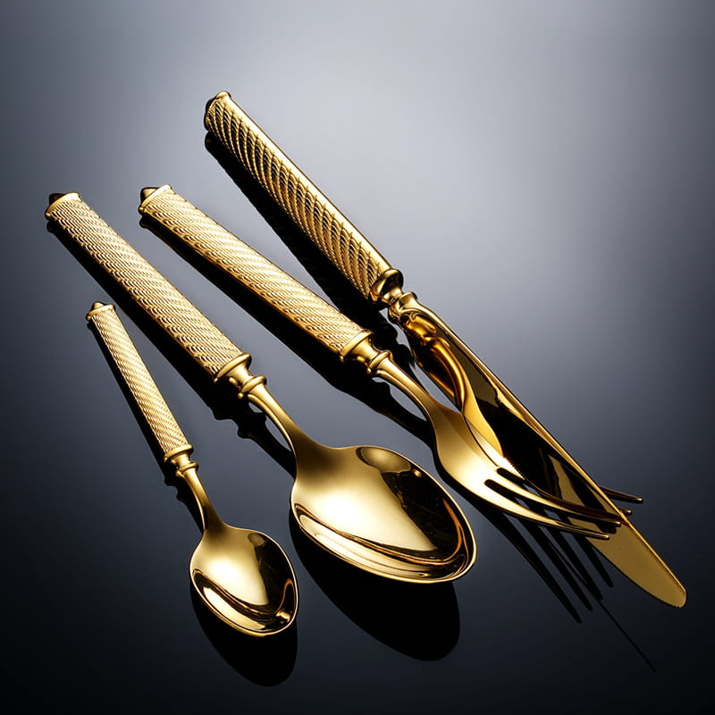 Realm Gold Luxury 18/10 Stainless Steel Cutlery Set with Crosshatched Handle - Venetto Design Venettodesign.com