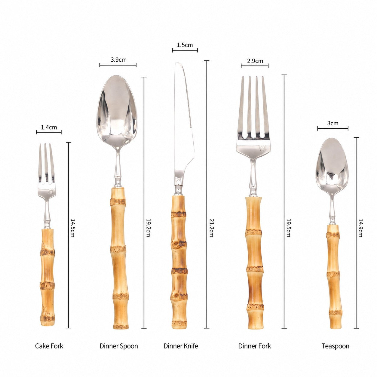 Sagano Stainless Steel Cutlery Set with Natural Bamboo Handle - Venetto Design Venettodesign.com