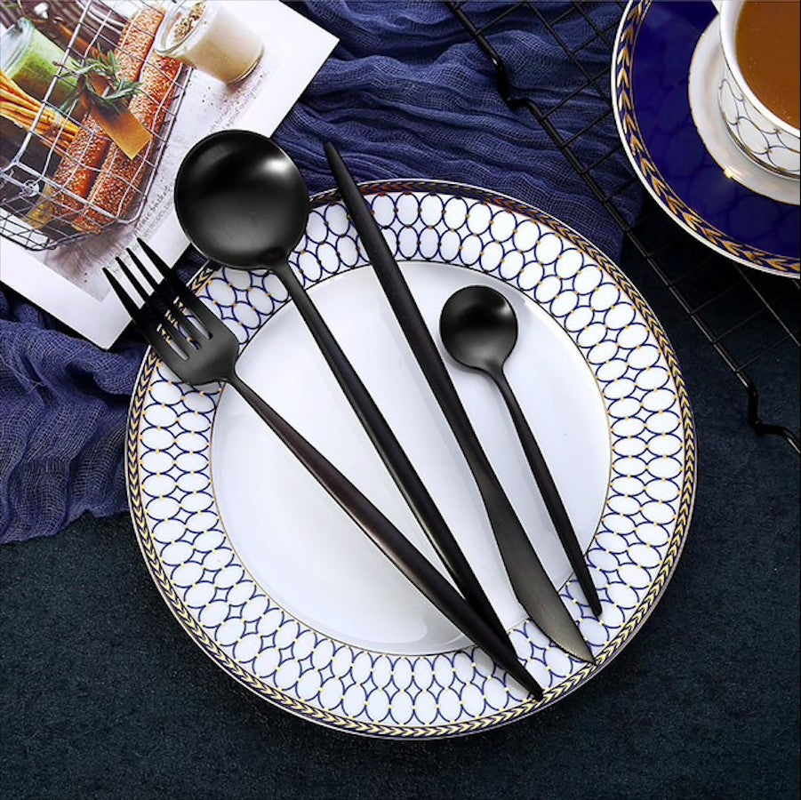 Arya Black 18/10 Stainless Steel Cutlery Set - Venetto Design Venettodesign.com