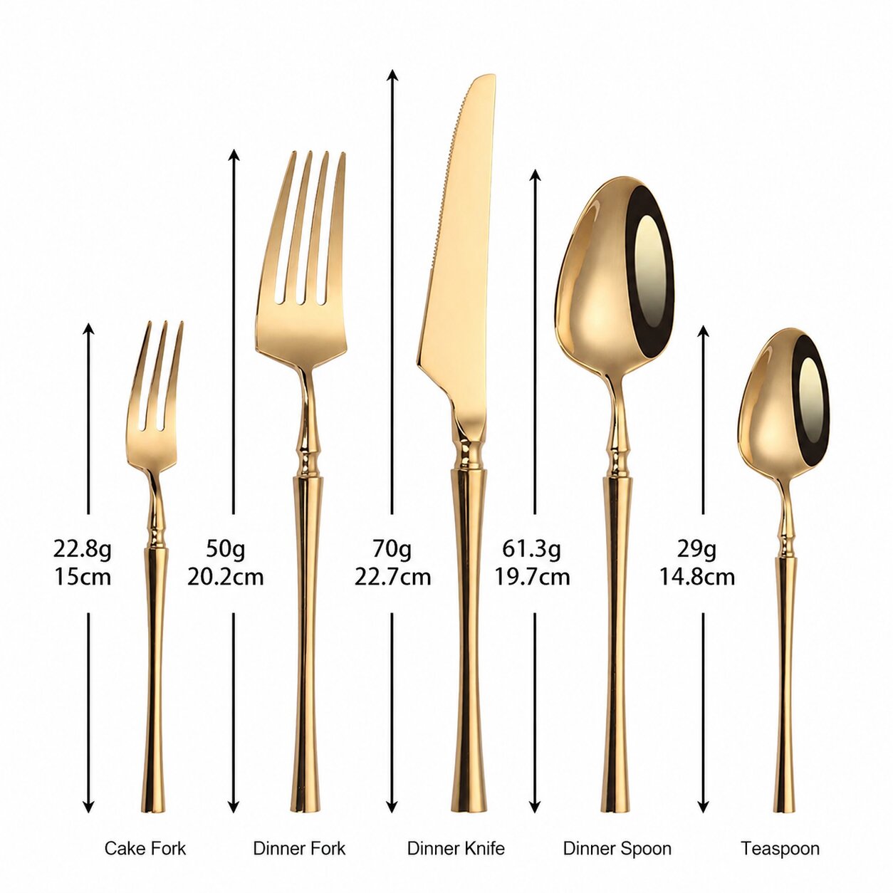 Serena Gold 18/10 Stainless Steel Cutlery Set with Cylindrical Handle - Venetto Design Venettodesign.com