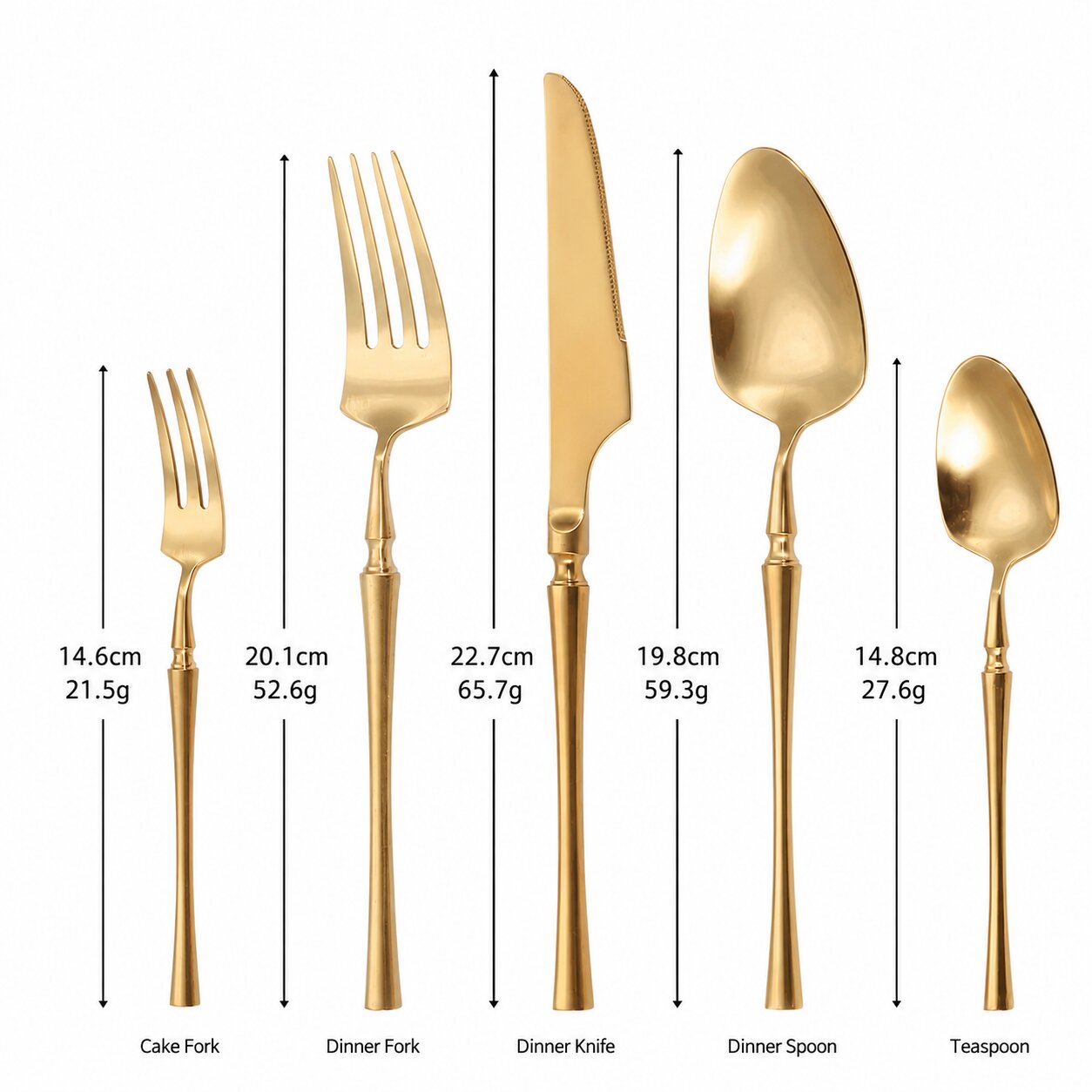 Serena Matte Gold 18/10 Stainless Steel Cutlery Set with Cylindrical Handle - Venetto Design Venettodesign.com