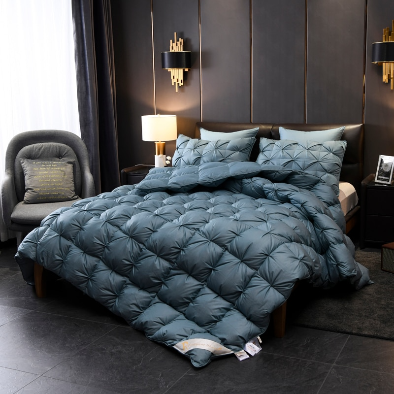 Tanya Blue Pinch Quilted Goose Down Comforter