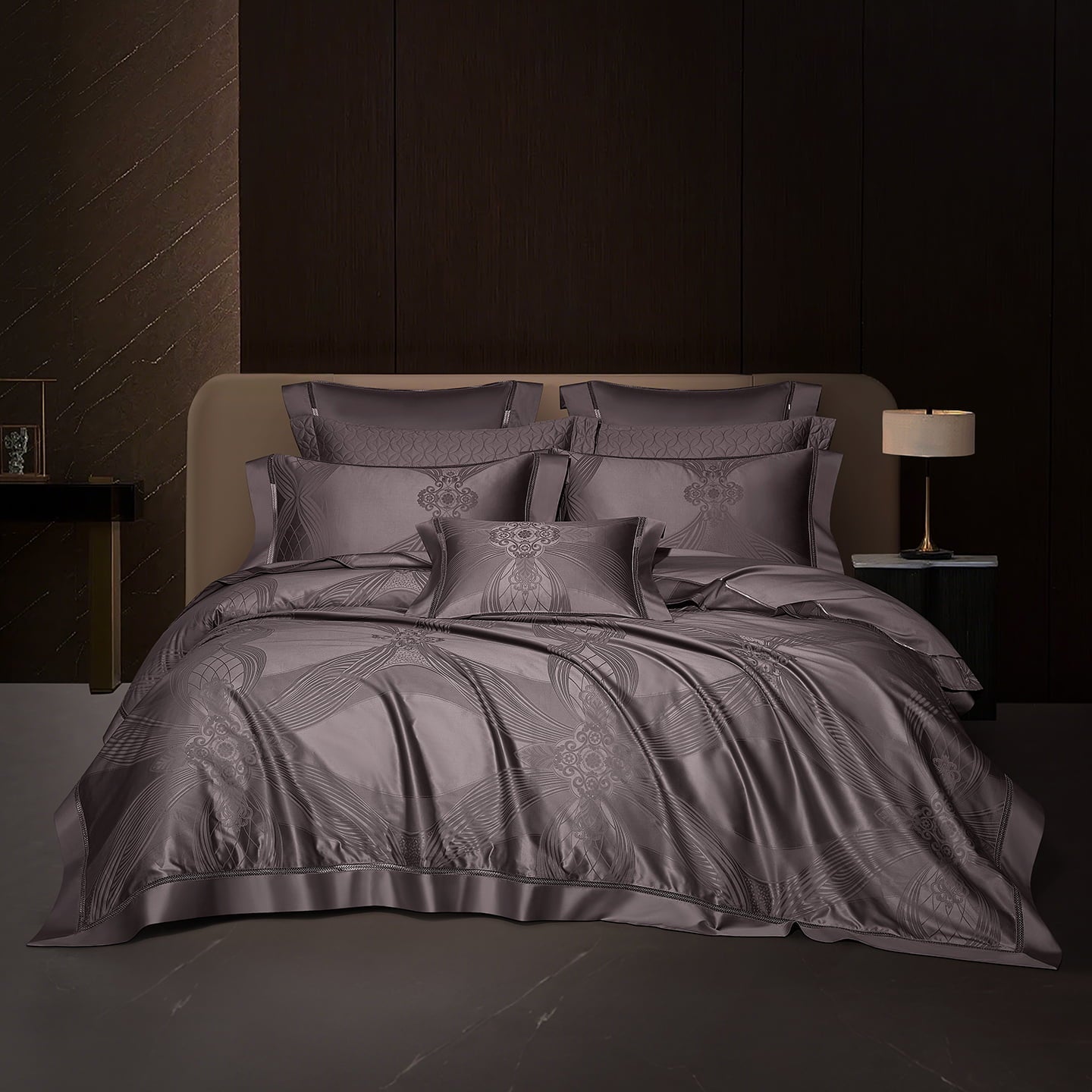 Varenna Luxury Egyptian Cotton Duvet Cover Set with Ornamental Jacquard Pattern and Hemstitch Openwork Border Trim - Venetto Design Venettodesign.com