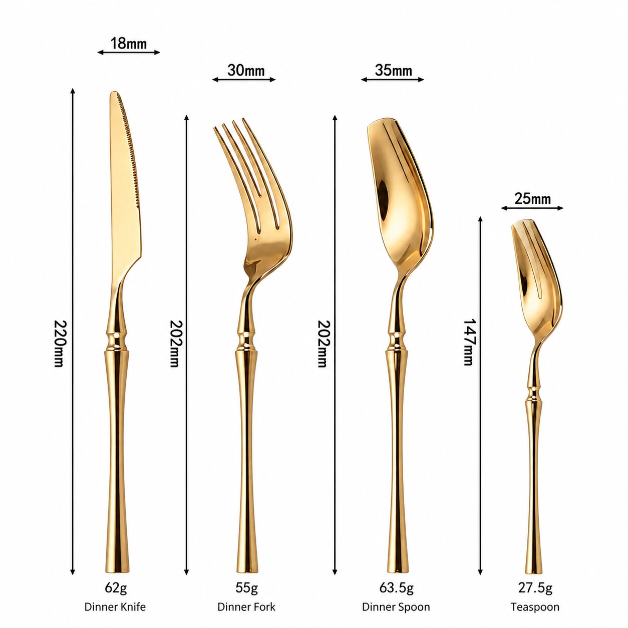 Venice Gold Luxury 18/10 Stainless Steel Cutlery Set with Cylindrical Handle - Venetto Design Venettodesign.com