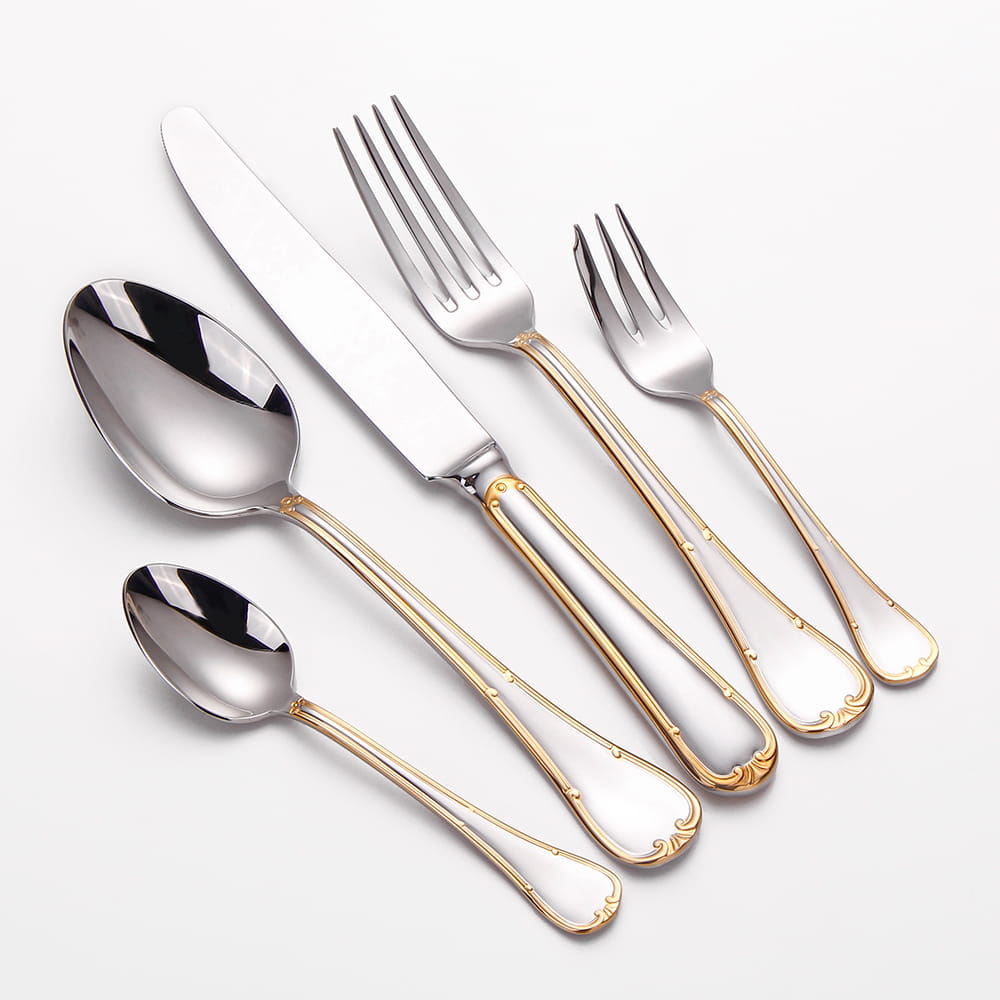 Selena Silver Luxury 18/10 Stainless Steel Cutlery Set with Gold Edge Handle - Venetto Design Venettodesign.com