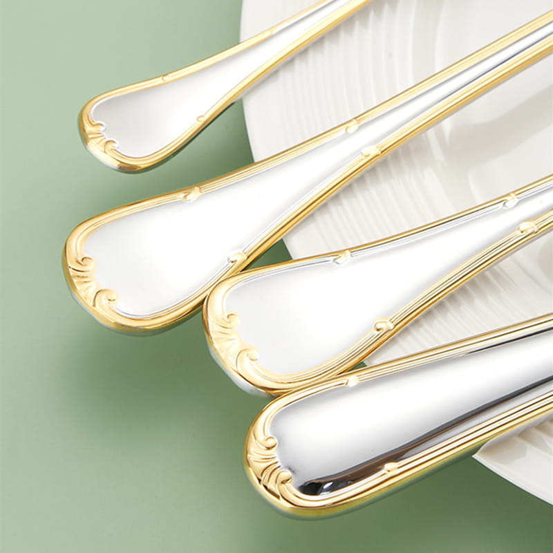 Selena Silver Luxury 18/10 Stainless Steel Cutlery Set with Gold Edge Handle - Venetto Design Venettodesign.com