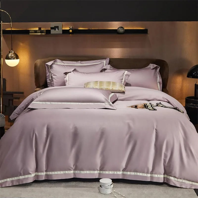 Brisa Dusky Rose Contrasting Hotel Stripe Bedding Set