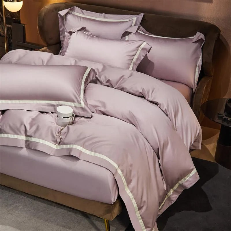 Brisa Dusky Rose Contrasting Hotel Stripe Bedding Set