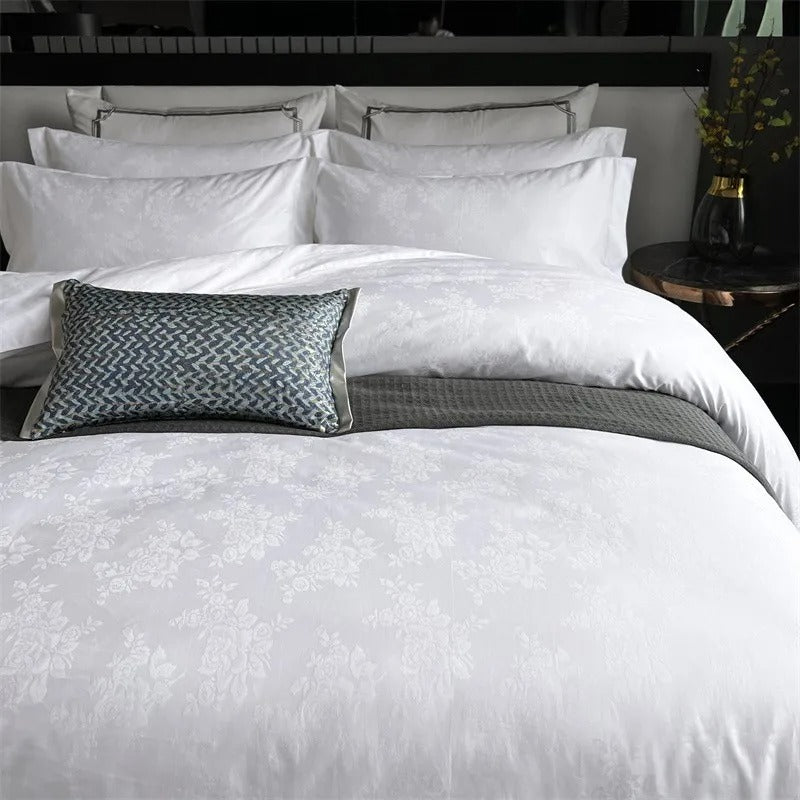 Ulla White Cotton Jacquard Bedding Set