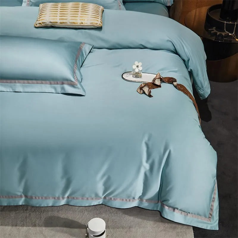 Brisa Pastel Blue Contrasting Hotel Stripe Bedding Set