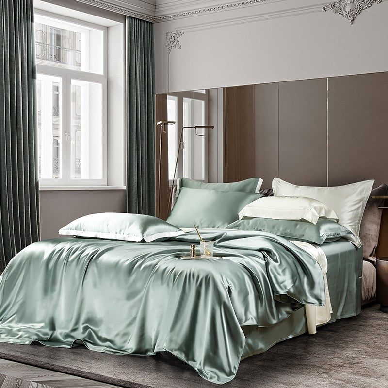 Zenith Aqua Green Luxury Pure Mulberry Silk Bedding Set