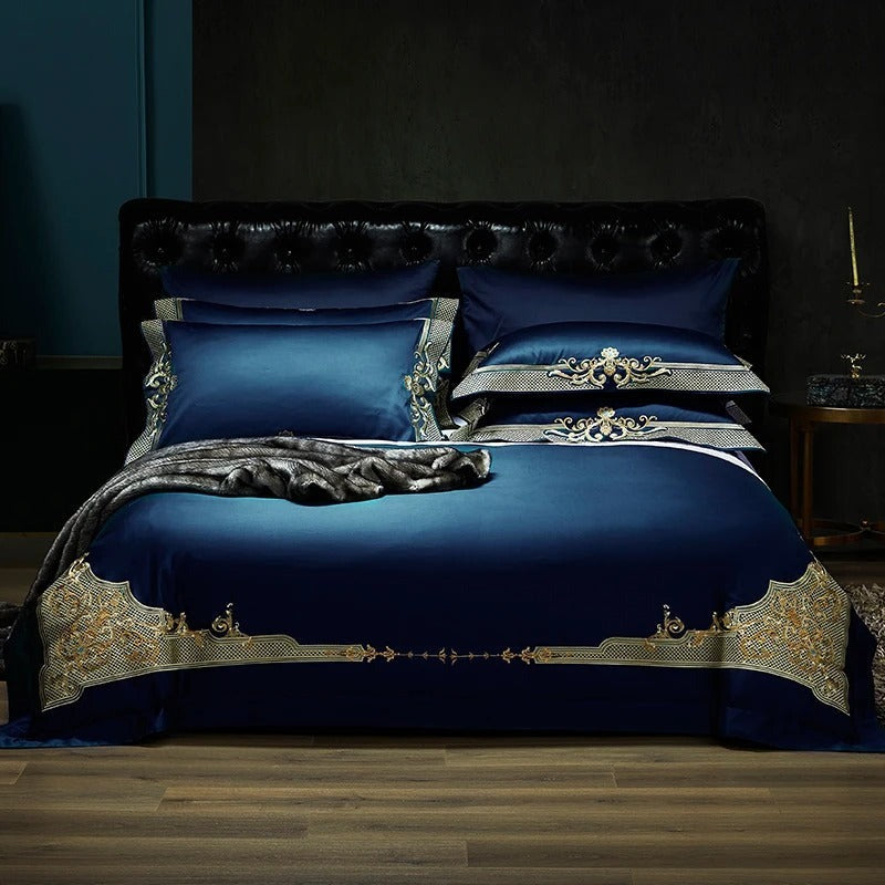 Cleopatra Dark Blue Luxury Egyptian Cotton Bedding Set