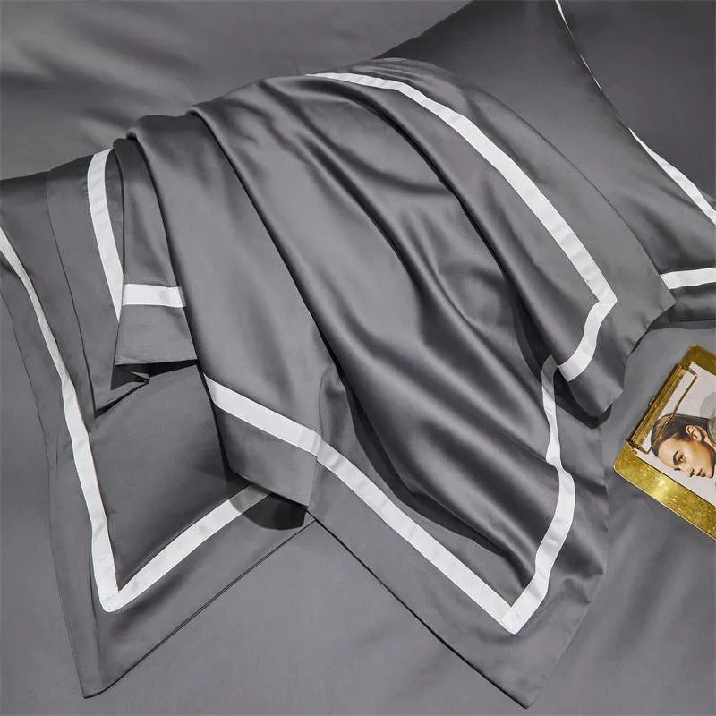 Brisa Grey Contrasting Hotel Stripe Bedding Set