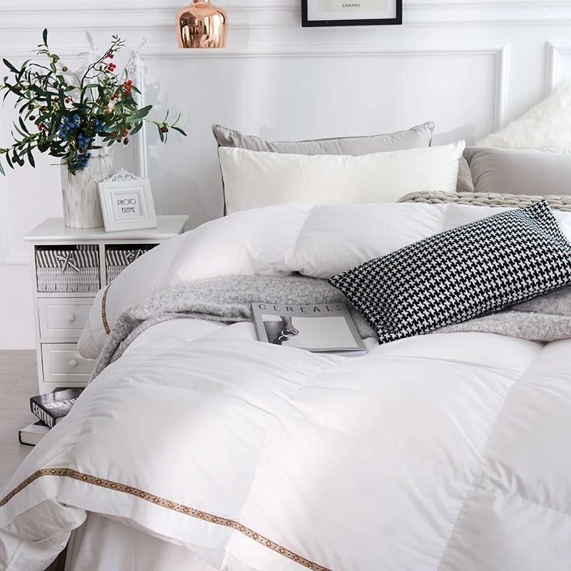 Taavi Embellished Border Quilted Cotton Goose Down Comforter