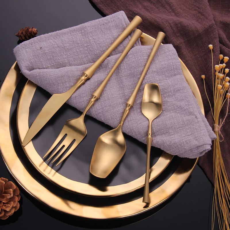 Venice Matte Gold Luxury 18/10 Stainless Steel Cutlery Set with Cylindrical Handle - Venetto Design Venettodesign.com