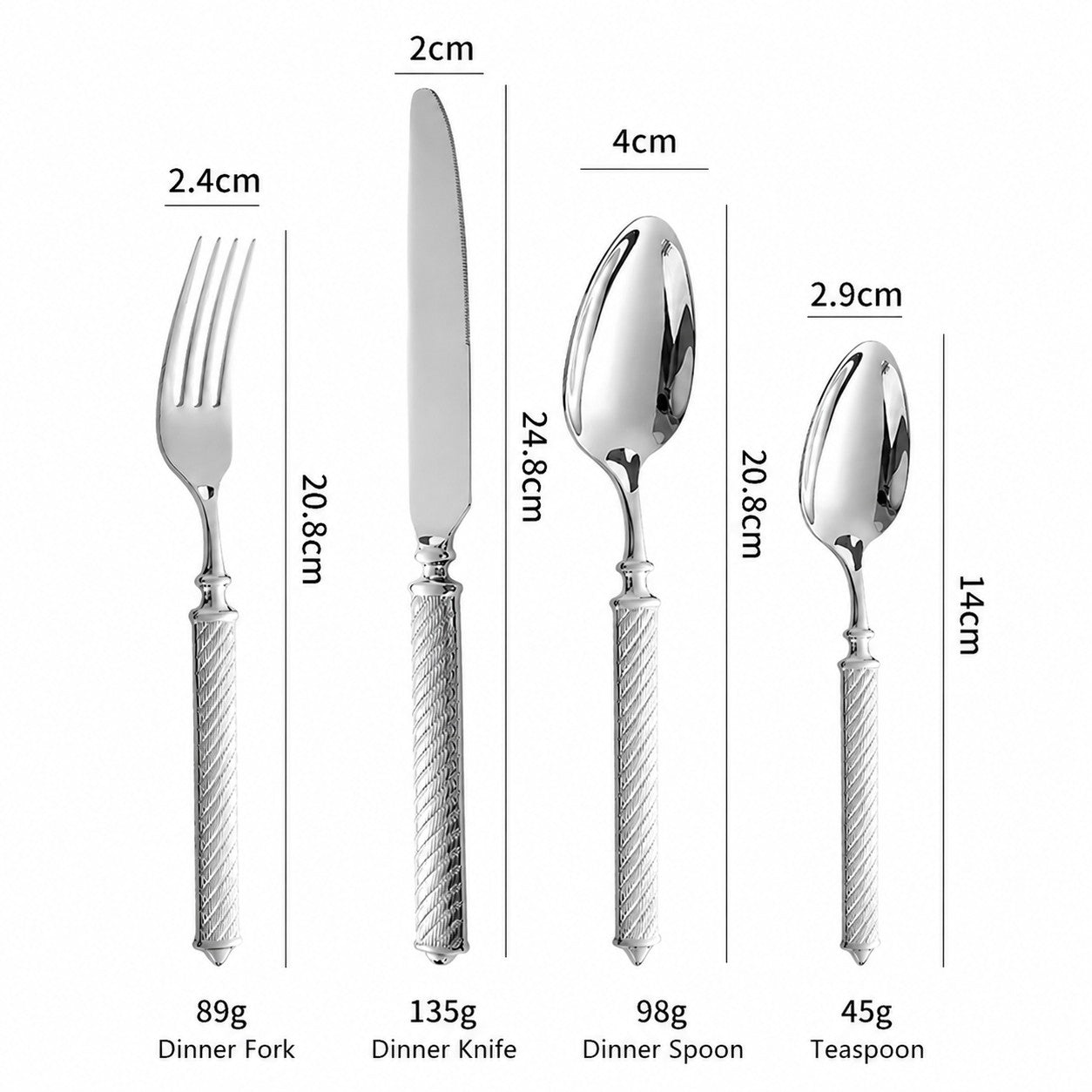 Realm Silver Luxury 18/10 Stainless Steel Cutlery Set with Crosshatched Handle - Venetto Design Venettodesign.com