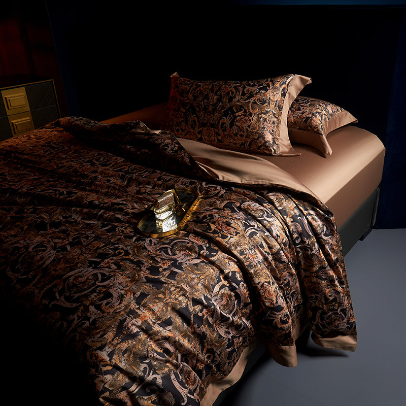 Caspian Luxury Egyptian Cotton Duvet Cover Set with Baroque Print - Venetto Design Venettodesign.com
