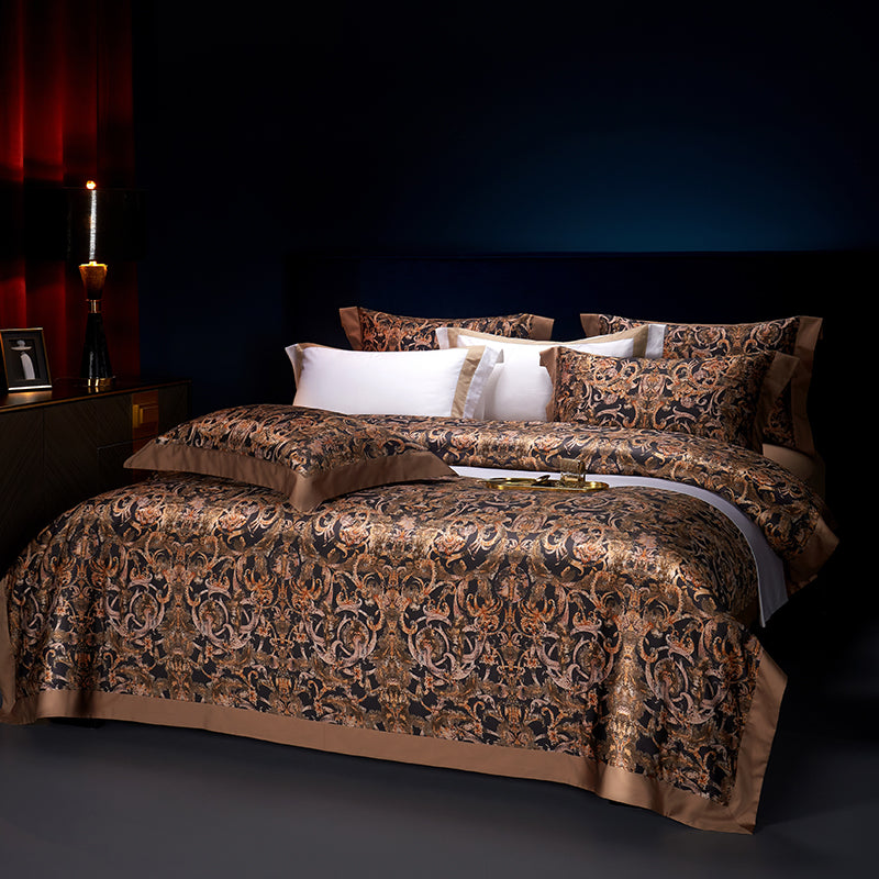Caspian Luxury Egyptian Cotton Duvet Cover Set with Baroque Print - Venetto Design Venettodesign.com