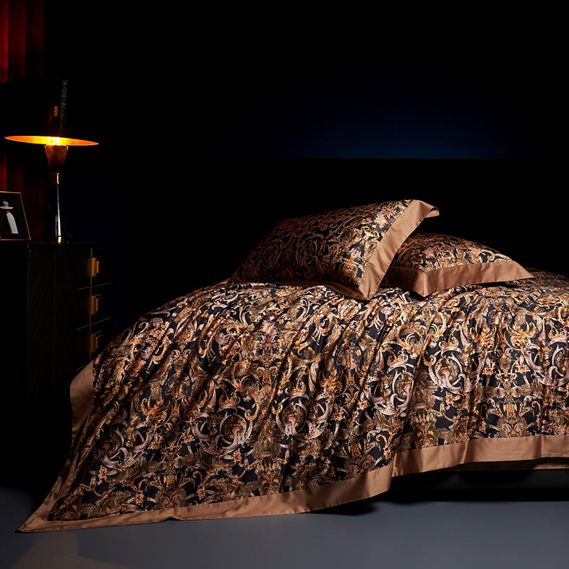Caspian Luxury Egyptian Cotton Duvet Cover Set with Baroque Print - Venetto Design Venettodesign.com