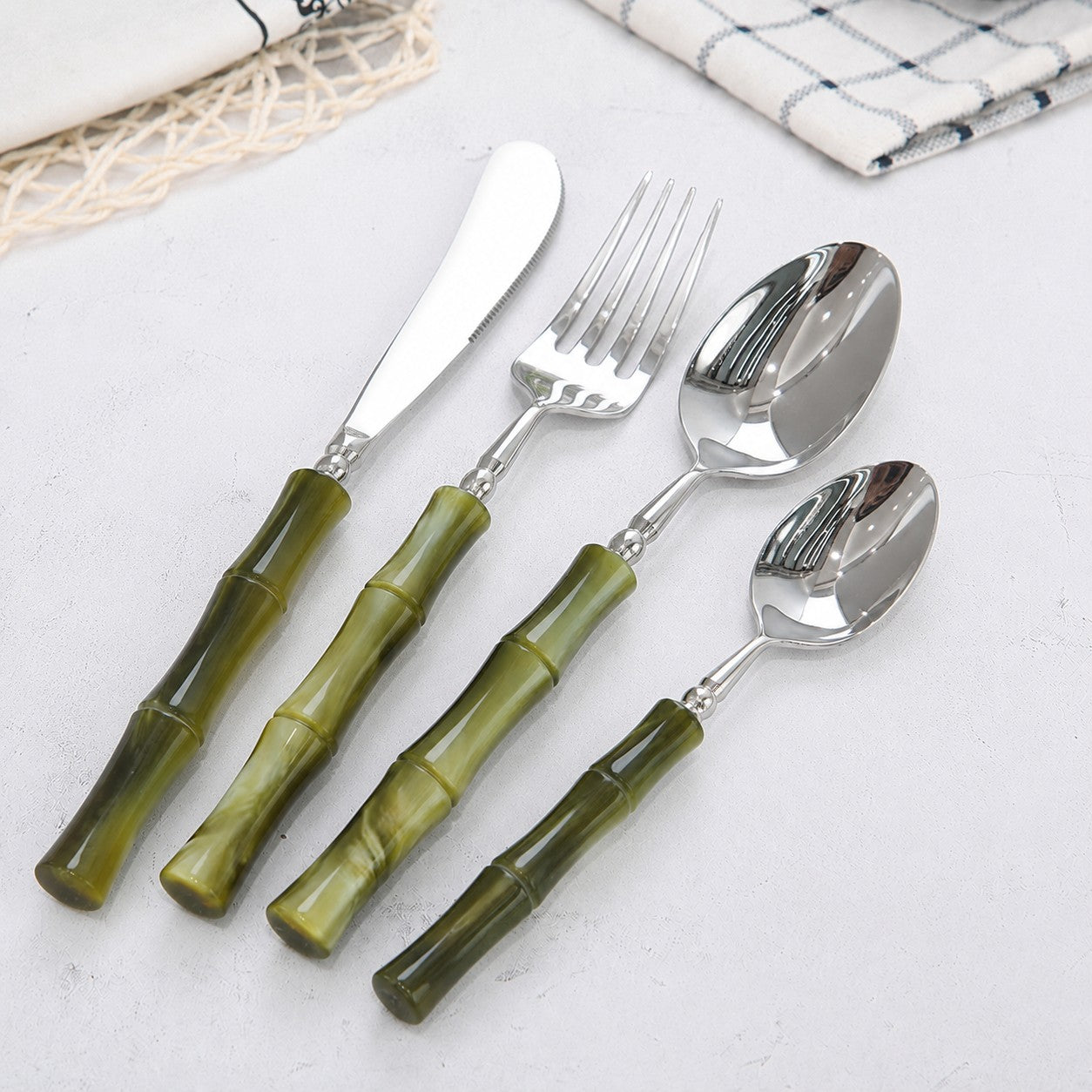 Zen Luxury 18/10 Stainless Steel Cutlery Set with Acrylic Bamboo-Inspired Handle - Venetto Design Venettodesign.com