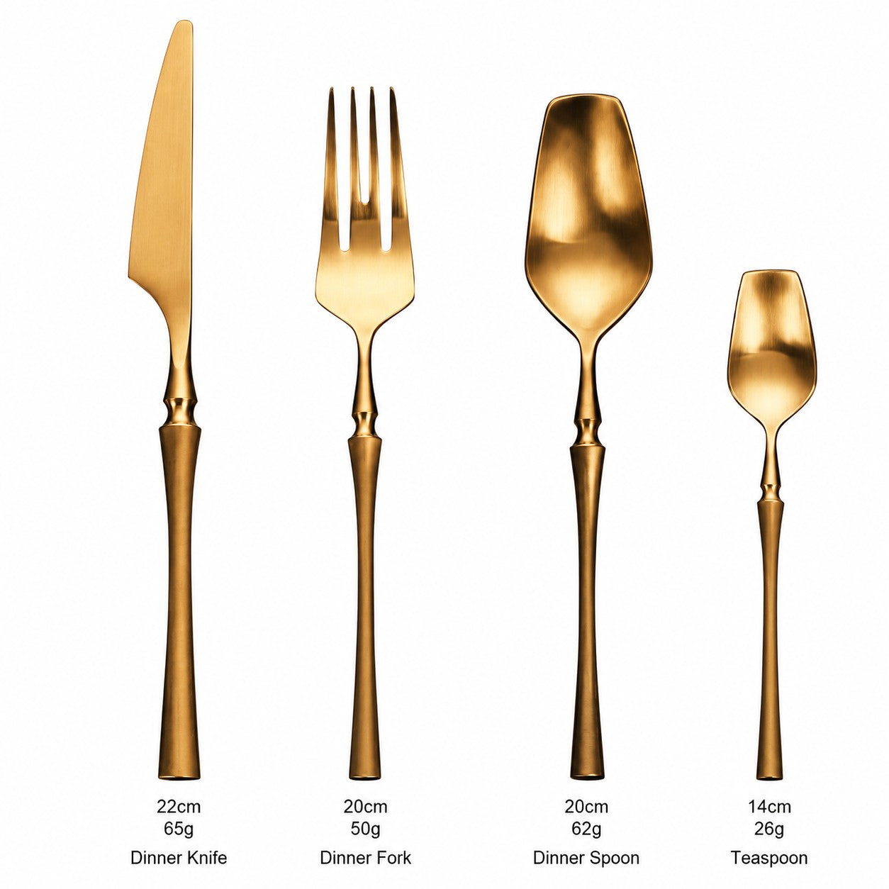 Venice Matte Gold Luxury 18/10 Stainless Steel Cutlery Set with Cylindrical Handle - Venetto Design Venettodesign.com