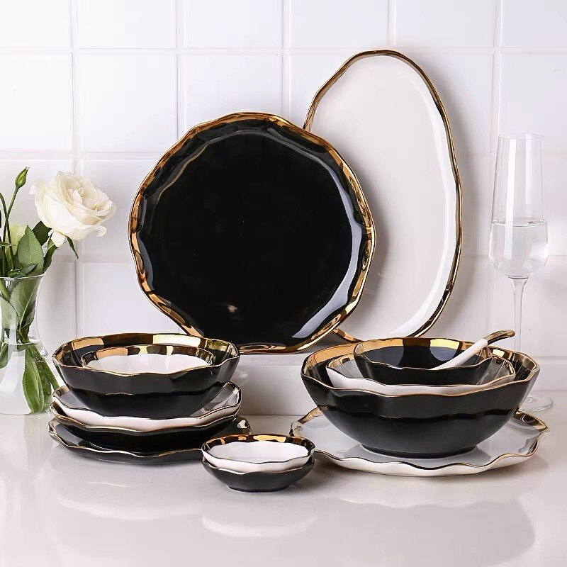 Nora Black White Luxury Dinnerware Set Plate - Venetto Design Venettodesign.com