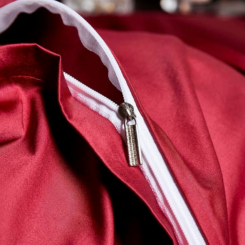 Leila Red Embroidered Edge Egyptian Cotton Duvet Cover Set Duvet Cover Set - Venetto Design Venettodesign.com