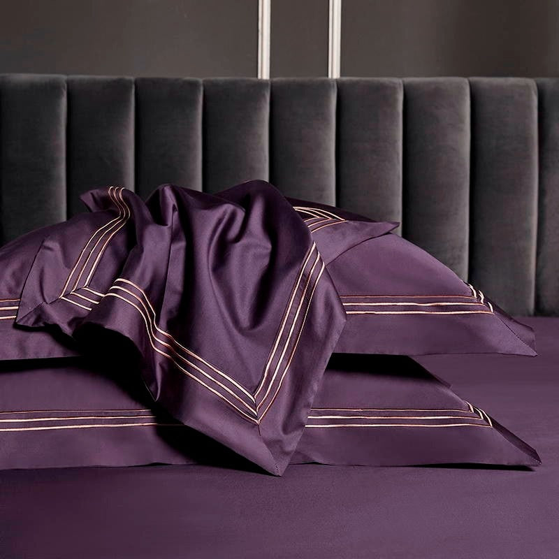 Leila Purple Embroidered Edge Egyptian Cotton Duvet Cover Set Duvet Cover Set - Venetto Design Venettodesign.com