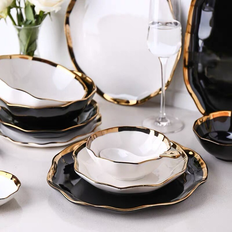 Nora Black White Luxury Dinnerware Set Plate - Venetto Design Venettodesign.com