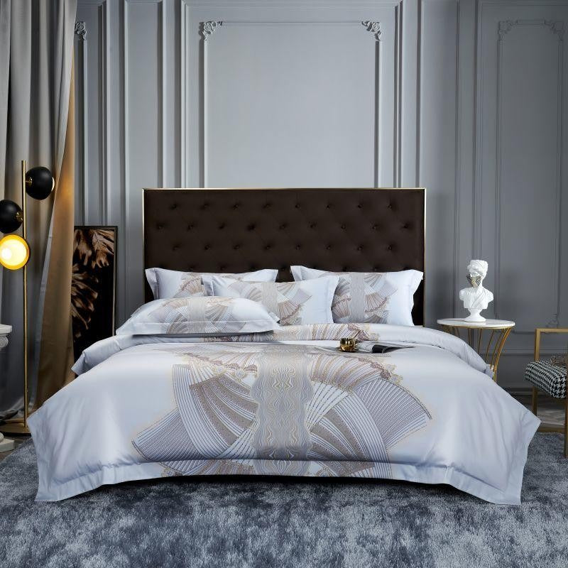 Camille Eclectic Linear Printed Silky Egyptian Cotton Duvet Cover Set Duvet Cover Set - Venetto Design King / Flat Sheet Venettodesign.com