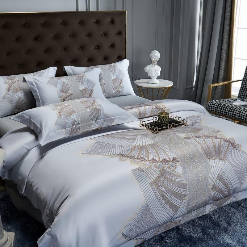 Camille Eclectic Linear Printed Silky Egyptian Cotton Duvet Cover Set Duvet Cover Set - Venetto Design Venettodesign.com