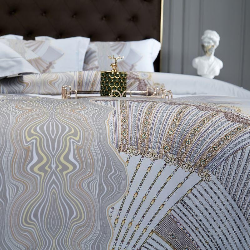 Camille Eclectic Linear Printed Silky Egyptian Cotton Duvet Cover Set Duvet Cover Set - Venetto Design Venettodesign.com