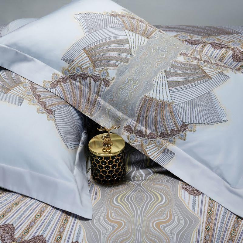 Camille Eclectic Linear Printed Silky Egyptian Cotton Duvet Cover Set Duvet Cover Set - Venetto Design Venettodesign.com