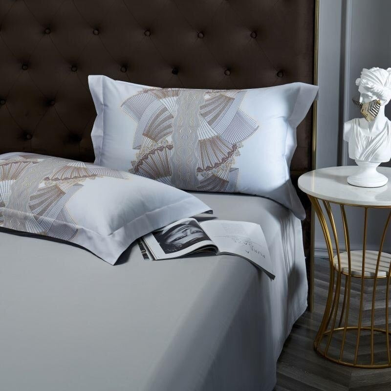 Camille Eclectic Linear Printed Silky Egyptian Cotton Duvet Cover Set Duvet Cover Set - Venetto Design Venettodesign.com