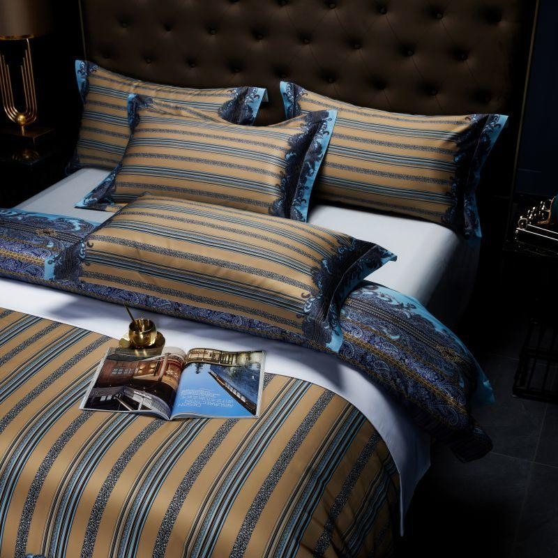 Carol Damask And Striped Printed Cotton Silky Egyptian Cotton Duvet Cover Set Duvet Cover Set - Venetto Design Venettodesign.com