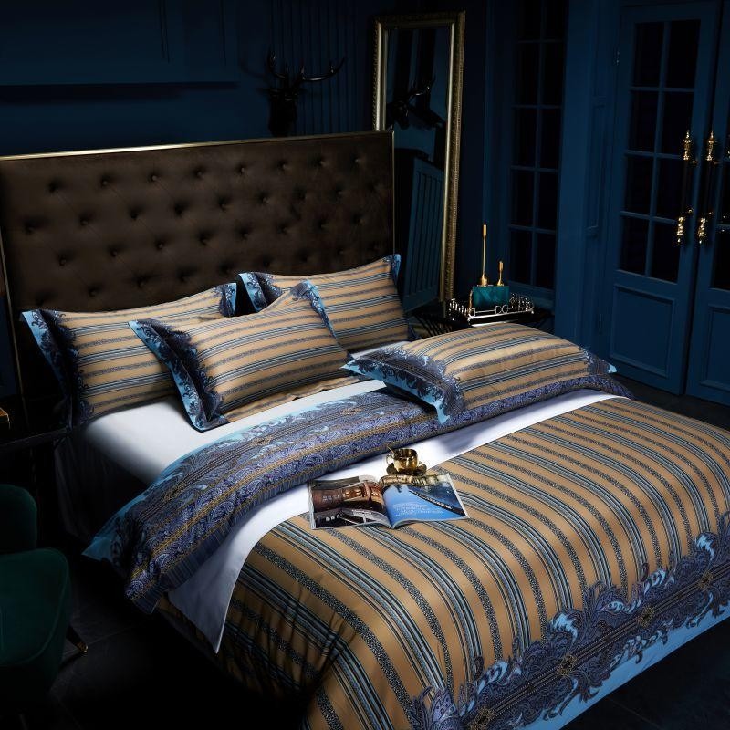 Carol Damask And Striped Printed Cotton Silky Egyptian Cotton Duvet Cover Set Duvet Cover Set - Venetto Design Venettodesign.com