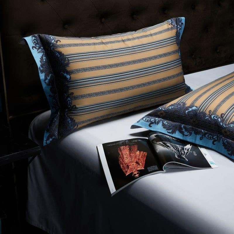Carol Damask And Striped Printed Cotton Silky Egyptian Cotton Duvet Cover Set Duvet Cover Set - Venetto Design Venettodesign.com