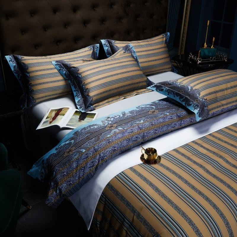 Carol Damask And Striped Printed Cotton Silky Egyptian Cotton Duvet Cover Set Duvet Cover Set - Venetto Design Venettodesign.com