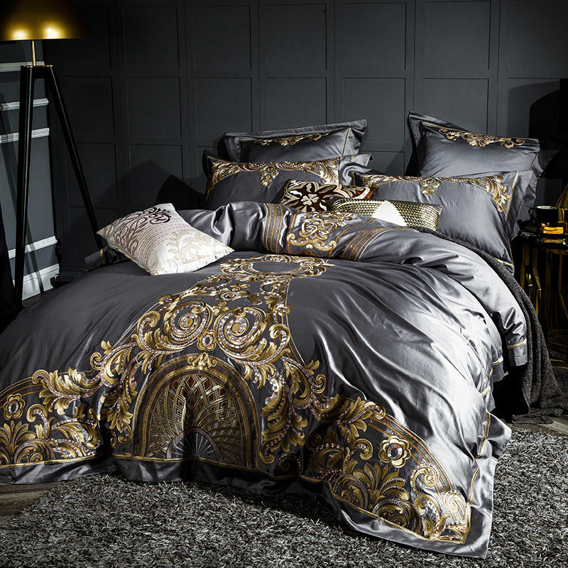 Lezkira Vibrant Grey Luxury Egyptian Cotton Embroidery Duvet Cover Set Duvet Cover Set - Venetto Design Venettodesign.com