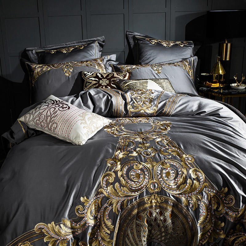 Lezkira Vibrant Grey Luxury Egyptian Cotton Embroidery Duvet Cover Set Duvet Cover Set - Venetto Design Venettodesign.com