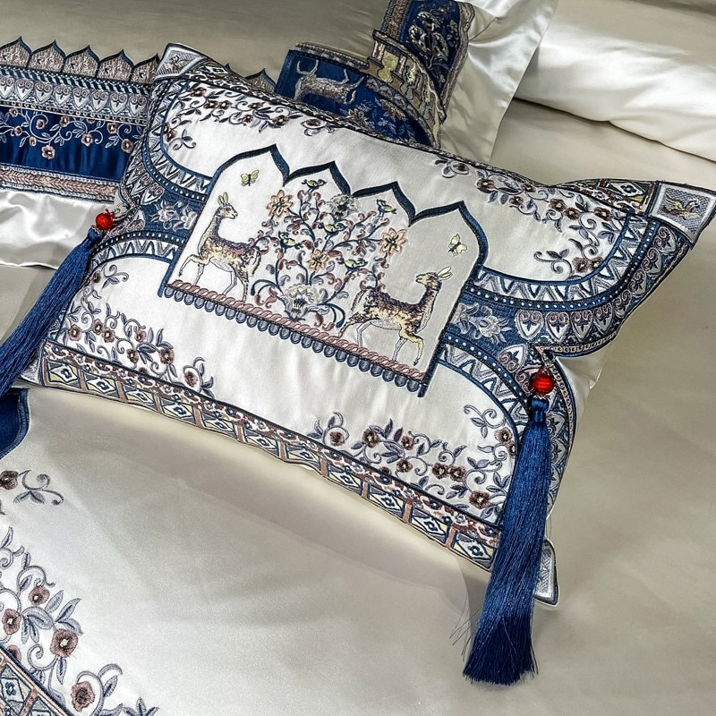 Giorgio Luxury Embroidered Tassel Duvet Cover Set Duvet Cover Set - Venetto Design Venettodesign.com