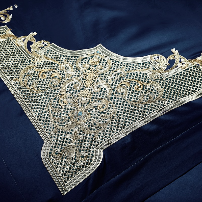 Cleopatra Dark Blue Luxury Egyptian Cotton Duvet Cover Set Duvet Cover Set - Venetto Design Venettodesign.com