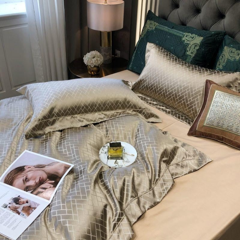 Talia Gold Cotton Satin Duvet Cover Set Duvet Cover Set - Venetto Design Venettodesign.com