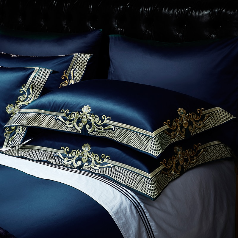 Cleopatra Dark Blue Luxury Egyptian Cotton Duvet Cover Set Duvet Cover Set - Venetto Design Venettodesign.com