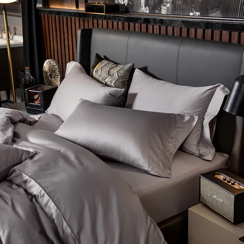 Lakibia Light Grey Silky Soft Egyptian Cotton Bedding Set Duvet Cover Set - Venetto Design Venettodesign.com