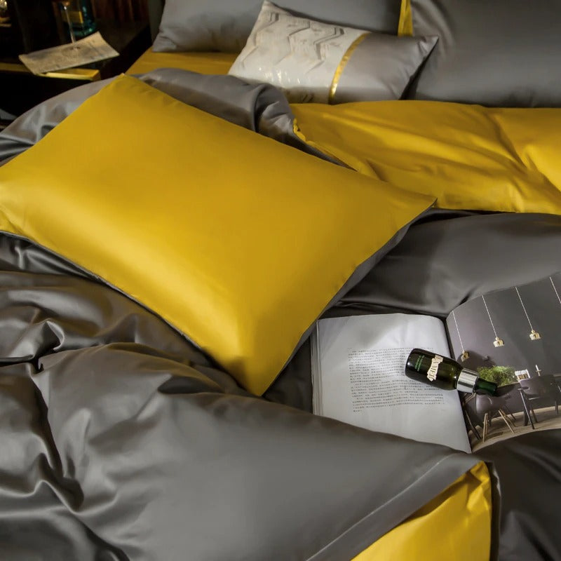 Shemir Grey Gold Reversible Egyptian Cotton Duvet Cover Set Duvet Cover Set - Venetto Design Venettodesign.com